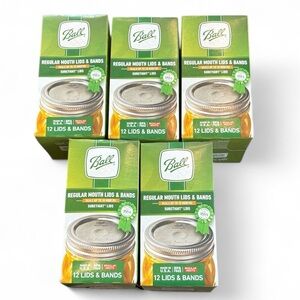 Ball Regular Mouth Lids & Bands 12 Per Box Lot of 5 (60 Total Lids) NEW